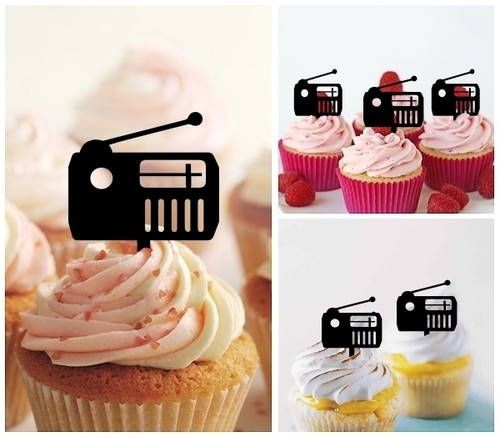 TA1132 Radio Transistor Silhouette Party Wedding Birthday Acrylic Cupcake Toppers Decor 10 pcs