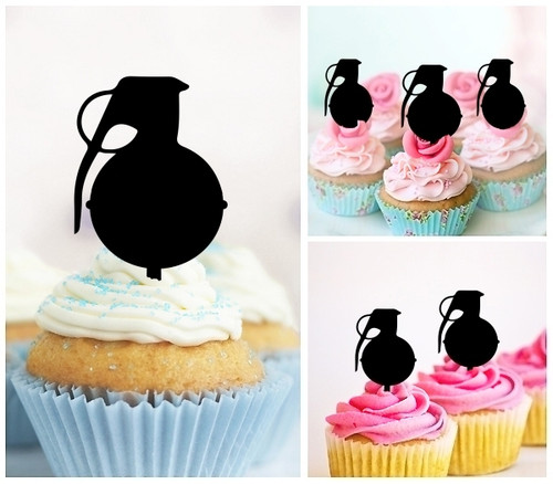 TA1134 Grenade Hand Bomb Silhouette Party Wedding Birthday Acrylic Cupcake Toppers Decor 10 pcs