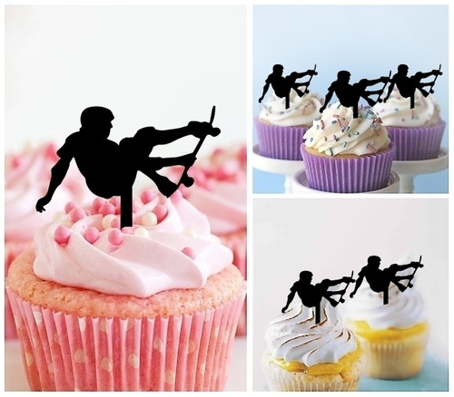 TA1139 Jump Skateboard Stunt Silhouette Party Wedding Birthday Acrylic Cupcake Toppers Decor 10 pcs