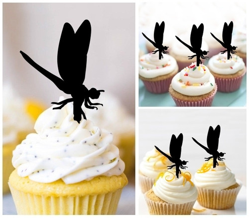 TA1146 Dragon Fly Insect Silhouette Party Wedding Birthday Acrylic Cupcake Toppers Decor 10 pcs