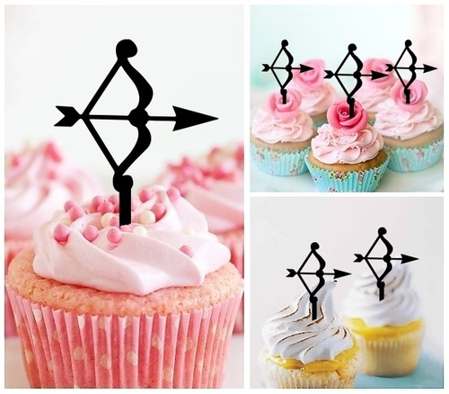 TA1153 Archer Arrow Silhouette Party Wedding Birthday Acrylic Cupcake Toppers Decor 10 pcs