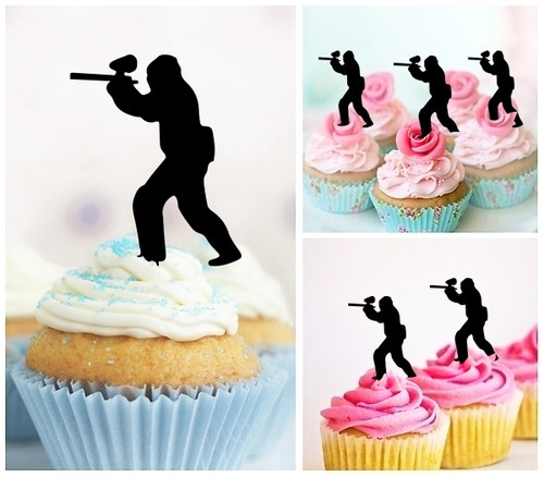 TA1161 Paintball Solider Silhouette Party Wedding Birthday Acrylic Cupcake Toppers Decor 10 pcs