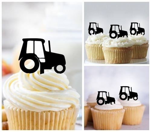 TA1165 Farm Vehicle Silhouette Party Wedding Birthday Acrylic Cupcake Toppers Decor 10 pcs