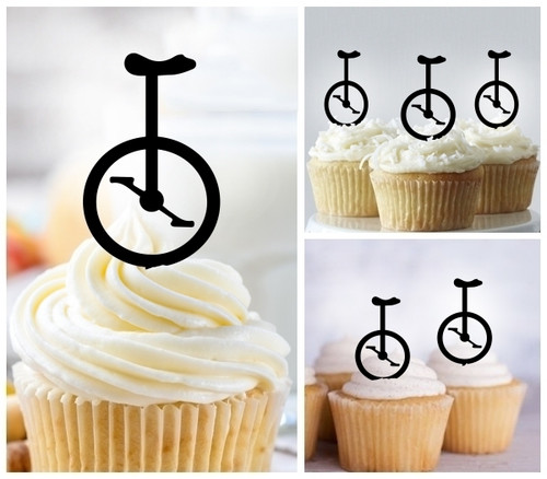 TA1175 Circus Unicycle Silhouette Party Wedding Birthday Acrylic Cupcake Toppers Decor 10 pcs