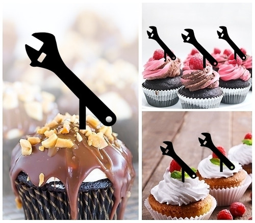 TA1177 Wrench Repair Tool Silhouette Party Wedding Birthday Acrylic Cupcake Toppers Decor 10 pcs