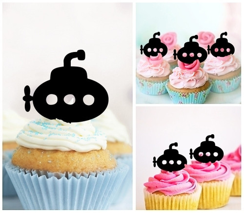 TA1194 Cute Submarine Silhouette Party Wedding Birthday Acrylic Cupcake Toppers Decor 10 pcs