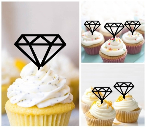 TA1206 Diamond Silhouette Party Wedding Birthday Acrylic Cupcake Toppers Decor 10 pcs
