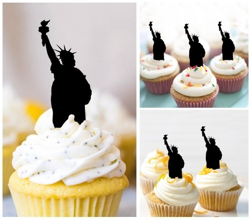 TA1216 Statue of Liberty Silhouette Party Wedding Birthday Acrylic Cupcake Toppers Decor 10 pcs