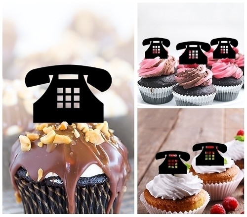 TA1217 Vintage Telephone Silhouette Party Wedding Birthday Acrylic Cupcake Toppers Decor 10 pcs