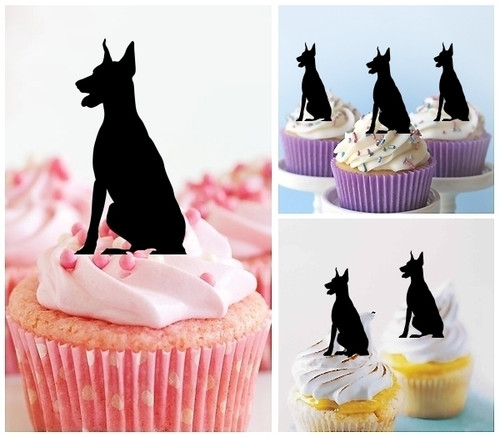 TA1219 Doberman Sitting Dog Silhouette Party Wedding Birthday Acrylic Cupcake Toppers Decor 10 pcs