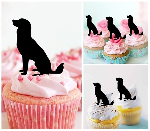 TA1223 Head Up Sitting Dog Silhouette Party Wedding Birthday Acrylic Cupcake Toppers Decor 10 pcs