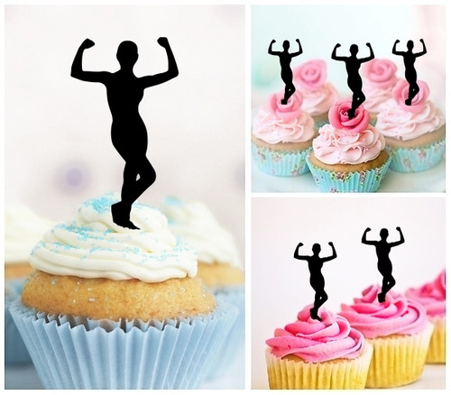 TA1254 Fitness Female Silhouette Party Wedding Birthday Acrylic Cupcake Toppers Decor 10 pcs