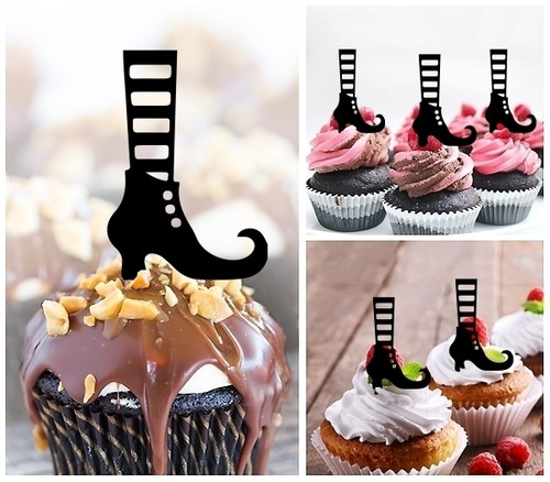 TA1257 Witch Boot Silhouette Party Wedding Birthday Acrylic Cupcake Toppers Decor 10 pcs