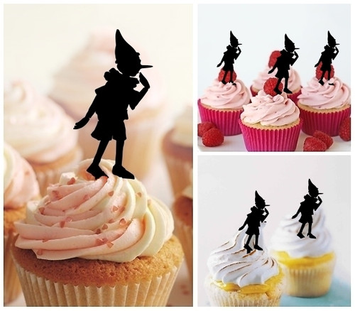 TA1260 Pinocchio Silhouette Party Wedding Birthday Acrylic Cupcake Toppers Decor 10 pcs