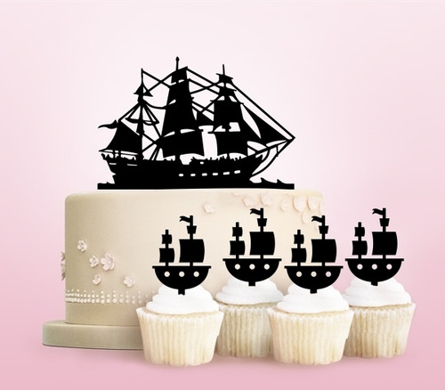 TC0221 Pirate Ship Party Wedding Birthday Acrylic Cake Topper Cupcake Toppers Decor Set 11 pcs
