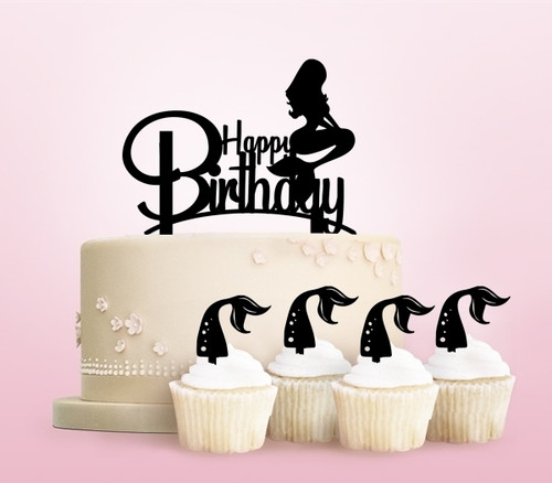 TC0244 Happy Birthday Mermaid Party Wedding Birthday Acrylic Cake Topper Cupcake Toppers Decor Set 11 pcs