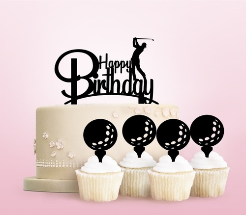 TC0245 Happy Birthday Golf Party Wedding Birthday Acrylic Cake Topper Cupcake Toppers Decor Set 11 pcs