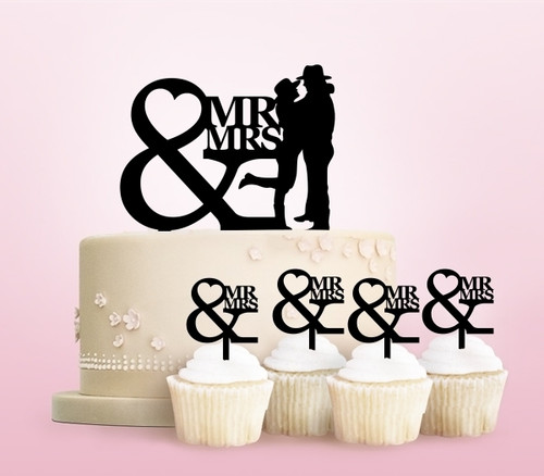 TC0250 Mr and Mrs Cowboy Party Wedding Birthday Acrylic Cake Topper Cupcake Toppers Decor Set 11 pcs