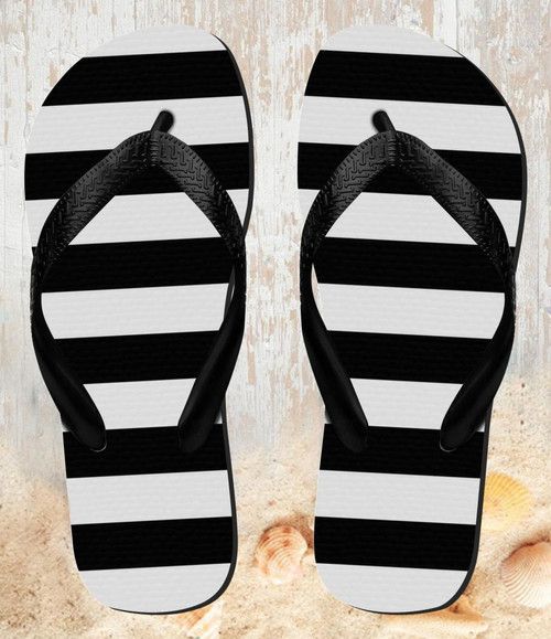 FA0130 Black and White Striped Beach Slippers Sandals Flip Flops Unisex