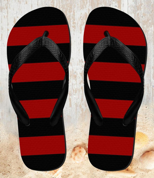 FA0300 Black and Red Striped Beach Slippers Sandals Flip Flops Unisex