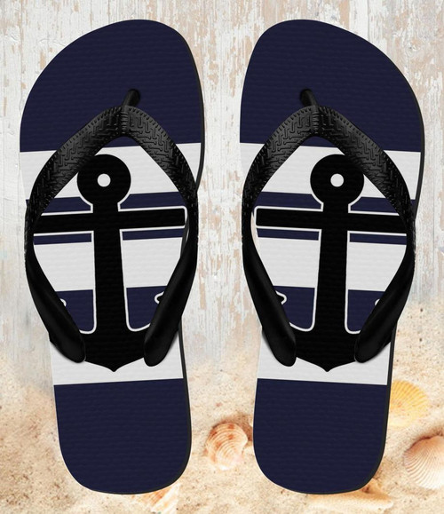 FA0337 Anchor Navy Beach Slippers Sandals Flip Flops Unisex