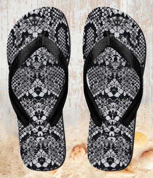 FA0370 White Rattle Snake Skin Graphic Printed Beach Slippers Sandals Flip Flops Unisex