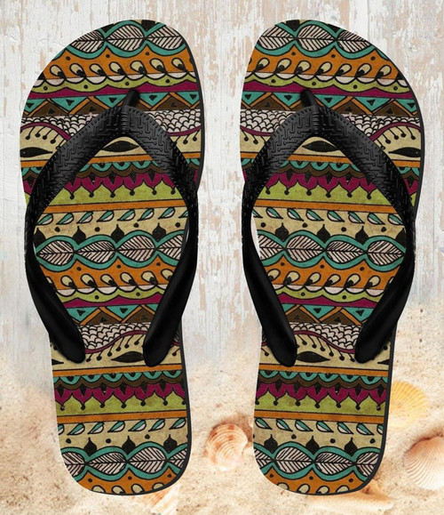 FA0372 Aztec Boho Hippie Pattern Beach Slippers Sandals Flip Flops Unisex