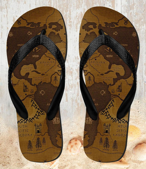 FA0373 Antique World Map Beach Slippers Sandals Flip Flops Unisex