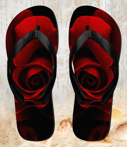 FA0386 Red Rose Beach Slippers Sandals Flip Flops Unisex
