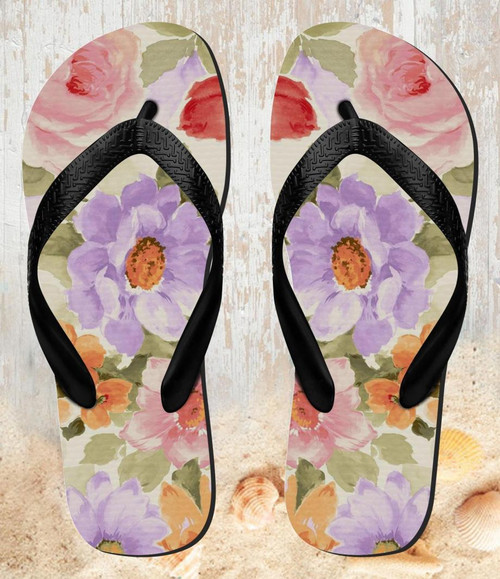 FA0431 Sweet Flower Painting Beach Slippers Sandals Flip Flops Unisex