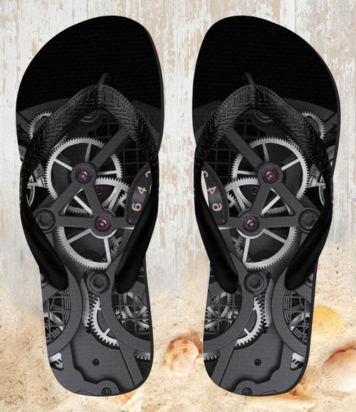 FA0475 Inside Watch Black Beach Slippers Sandals Flip Flops Unisex
