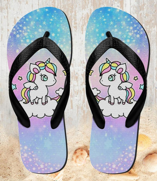 FA0509 Cute Unicorn Cartoon Beach Slippers Sandals Flip Flops Unisex