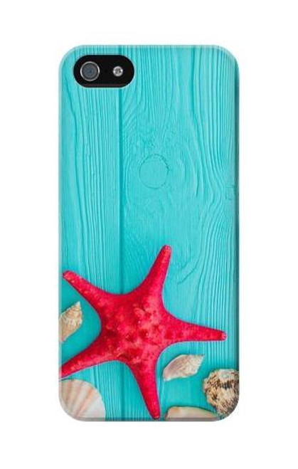 S3428 Aqua Wood Starfish Shell Case For iPhone 5C