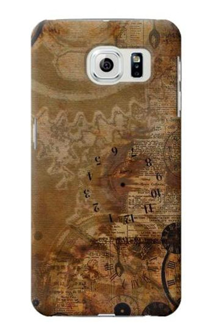 S3456 Vintage Paper Clock Steampunk Case For Samsung Galaxy S6