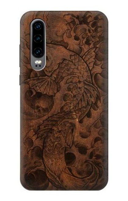 S3405 Fish Tattoo Leather Graphic Print Case For Huawei P30