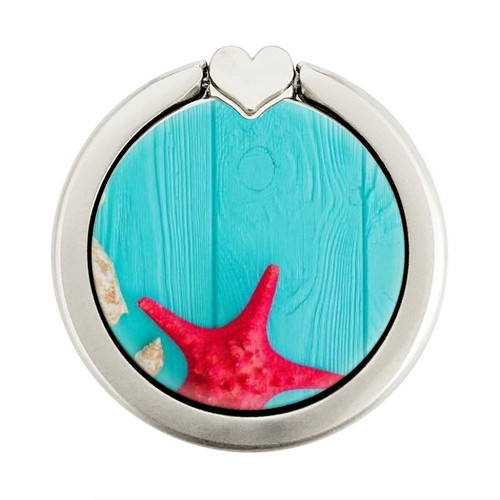 S3428 Aqua Wood Starfish Shell Graphic Ring Holder and Pop Up Grip