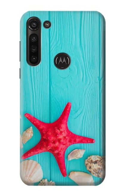 S3428 Aqua Wood Starfish Shell Case For Motorola Moto G8 Power