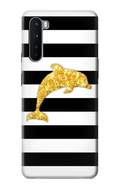 S2882 Black and White Striped Gold Dolphin Case For OnePlus Nord