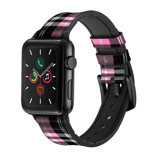 CA0573 Pink Plaid Pattern Leather & Silicone Smart Watch Band Strap For Apple Watch iWatch