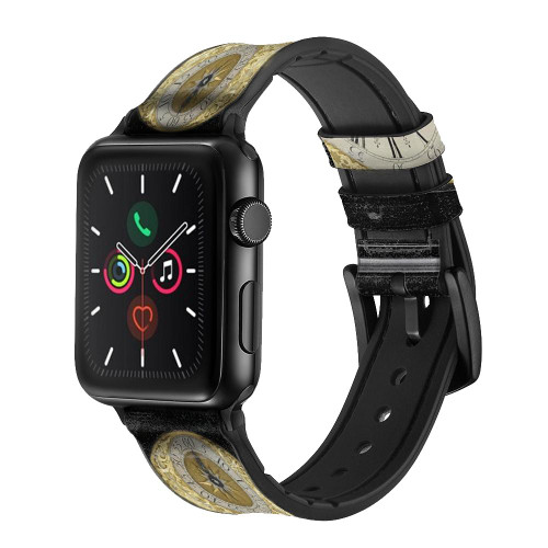 CA0583 Antique Bracket Clock Leather & Silicone Smart Watch Band Strap For Apple Watch iWatch