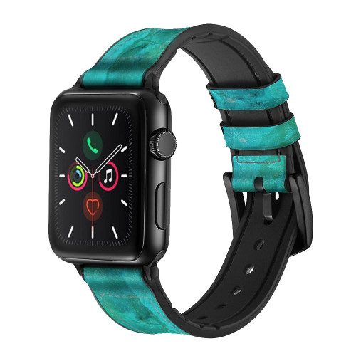 CA0586 Aqua Marble Stone Leather & Silicone Smart Watch Band Strap For Apple Watch iWatch