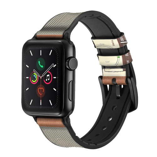 CA0594 FM AM Wooden Receiver Graphic Leather & Silicone Smart Watch Band Strap For Apple Watch iWatch