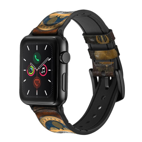 CA0597 Grandfather Clock Antique Wall Clock Leather & Silicone Smart Watch Band Strap For Apple Watch iWatch
