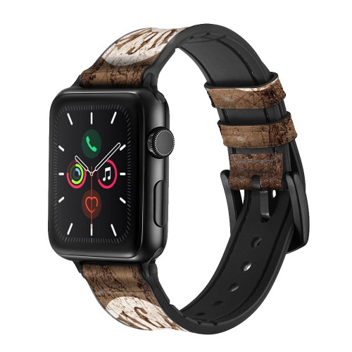 CA0604 Lucky 13 Old Map Leather & Silicone Smart Watch Band Strap For Apple Watch iWatch
