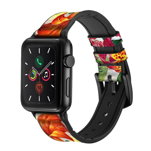 CA0612 Retro Art Flowers Leather & Silicone Smart Watch Band Strap For Apple Watch iWatch