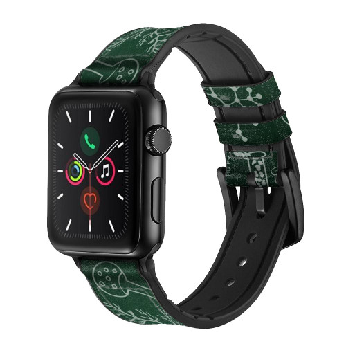 CA0615 Science Green Board Leather & Silicone Smart Watch Band Strap For Apple Watch iWatch