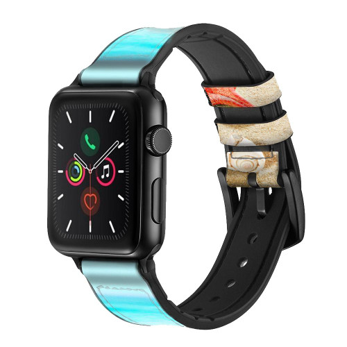 CA0616 Sea Shells Starfish Beach Leather & Silicone Smart Watch Band Strap For Apple Watch iWatch