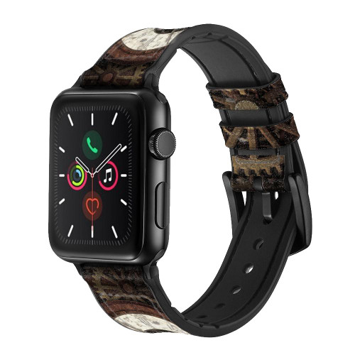 CA0624 Steampunk Clock Gears Leather & Silicone Smart Watch Band Strap For Apple Watch iWatch