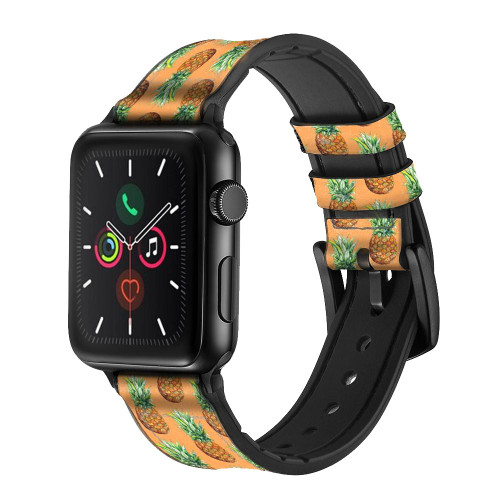 CA0642 Pineapple Pattern Leather & Silicone Smart Watch Band Strap For Apple Watch iWatch