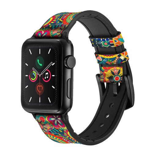 CA0648 Colorful Pattern Leather & Silicone Smart Watch Band Strap For Apple Watch iWatch